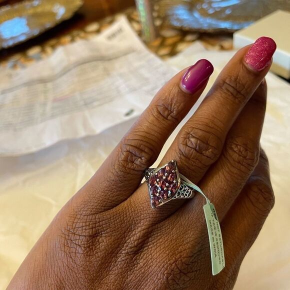 Rhodolite Garnet Platinum Sterling Silver Gemstone January Birthstone Ring - Picture 2 of 7